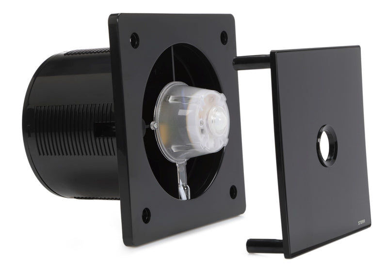 Ventilatore da bagno nero 150 mm - Ventilatore da bagno con valvola di non ritorno, rilevatore di movimento PIR e timer  - BFS150P-B - funzionamento silenzioso - STERR