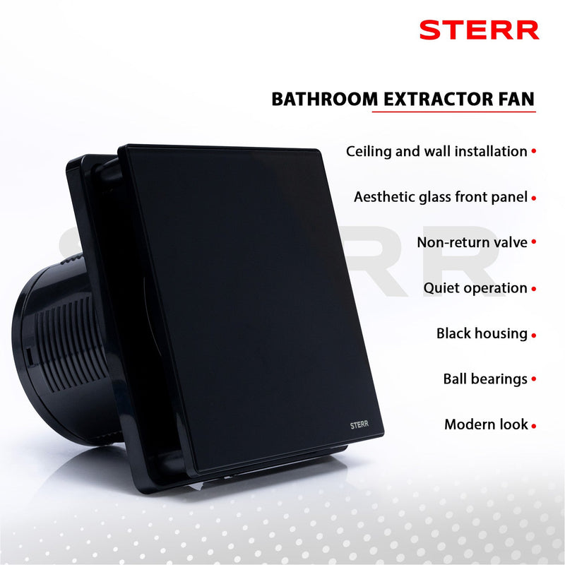 Aspiratore da bagno nero con parte anteriore in vetro 100 mm/4" - BFS100-B