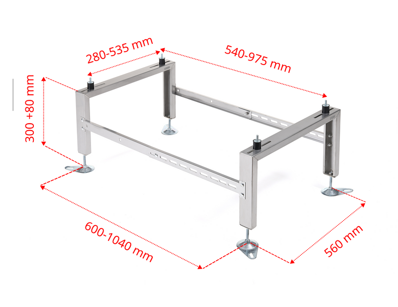 HSA500 - Supporto da pavimento per condizionatore o pompa di calore 500 kg - Acciaio inox - Accessori robusti regolabili 1040x560x300 mm