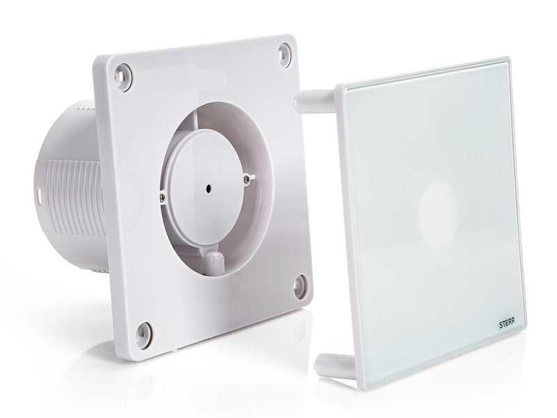Bianco Ventilatore da bagno 100 mm - Ventilatore da bagno con valvola di non ritorno, igrostato e timer - funzionamento silenzioso - BFS100H - STERR